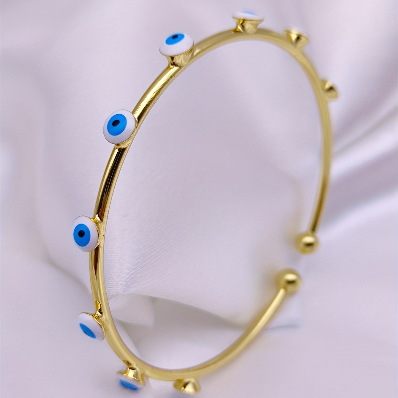 Evil Eye Open Bangle Copper Adjustable Cuff Bracelet